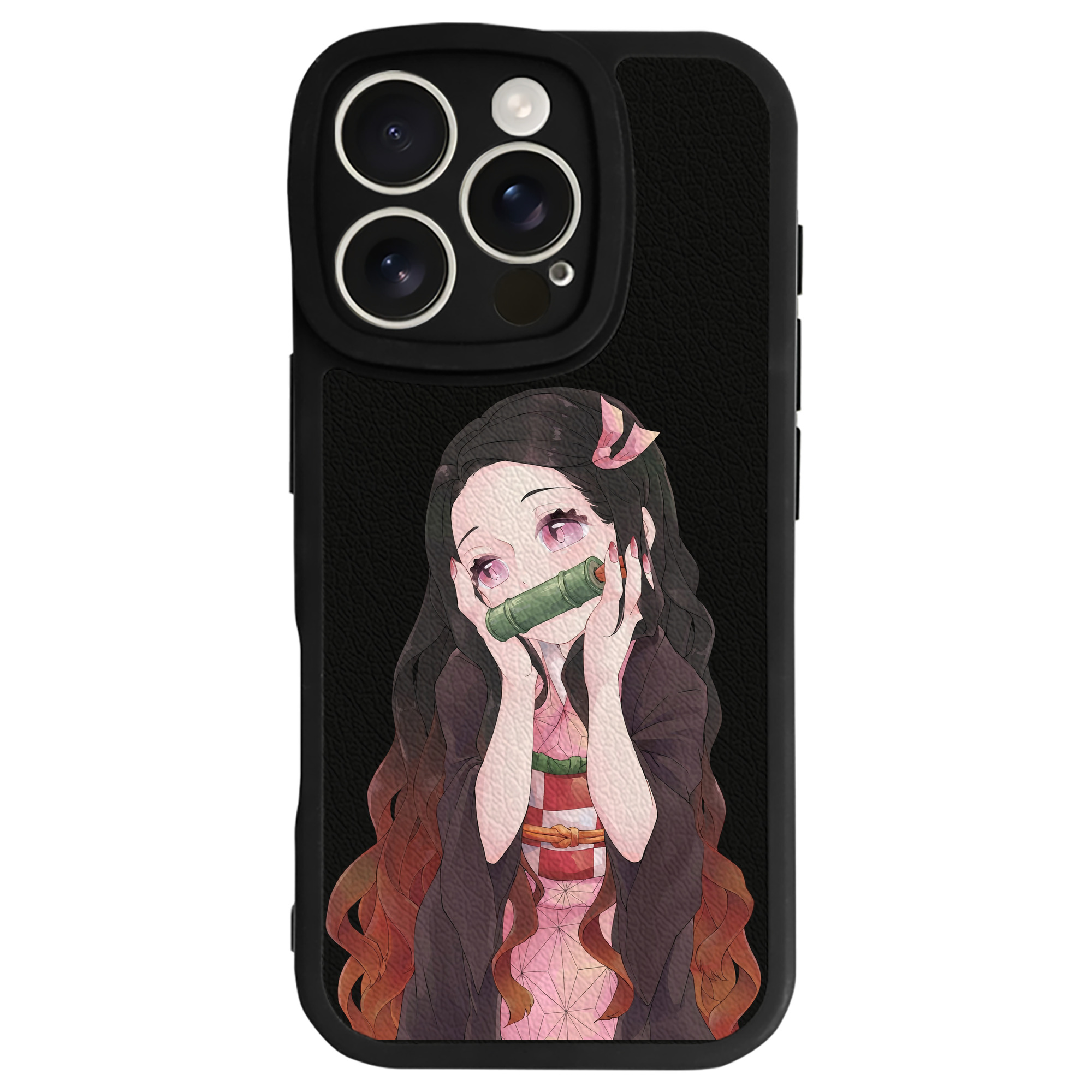 （画像用） 鬼滅の刃（きめつのやいば）竈門 禰󠄀豆子／かまど ねずこ Kamado Nezuko 【iPhone 16シリーズ対応】シリコンスマホケース（レザー調） 材質：シリコン
